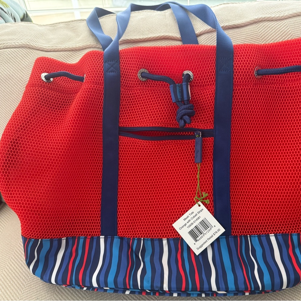 Red and Blue Mesh Tote Bag